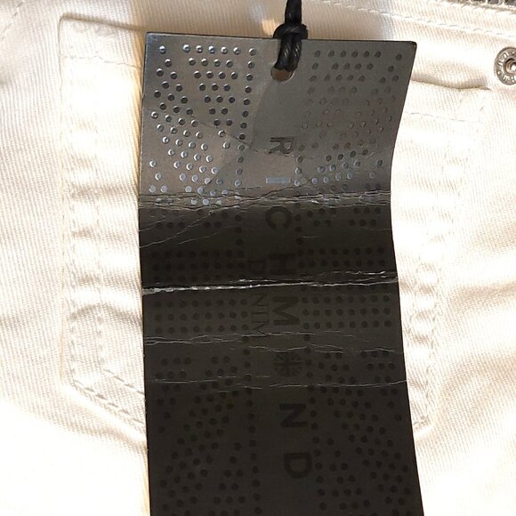 John Richmond RICH Rhinestone Studded Wide Leg White Denim Jeans Sz 42 - Picture 16 of 16